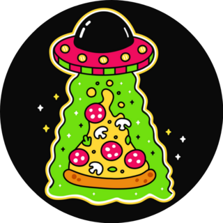 Alien In Flying Saucer Abducting Pizza Slice Sticker
