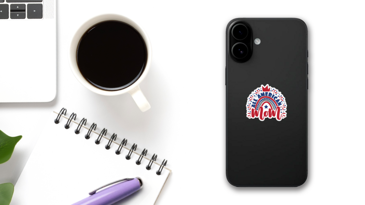 All American Mom - Happy Independence Day Sticker on a Phone (New) example