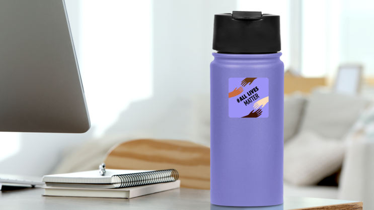 All Lives Matter Purple Square Sticker on a Water Bottle (New) example