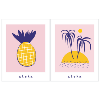 Aloha Hawaii Illustrations On Pink Sticker