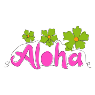 Aloha Hawaiian Lettering Pink Flowers Sticker