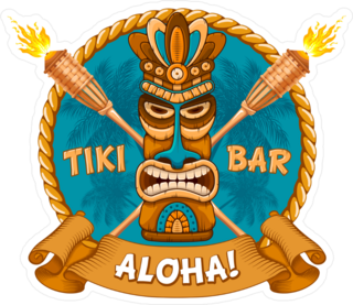 Aloha Tiki Bar Tribal Wooden Mask Sticker