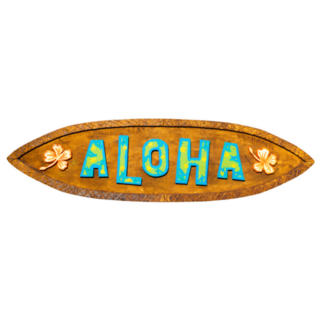 Aloha Wooden Surfboard Sign Sticker