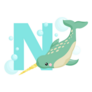 Alphabet N For Narwhal Under The Sea Sticker