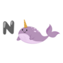 Alphabet N Narwhal Cartoon Sticker
