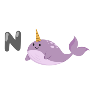 Alphabet N Narwhal Cartoon Sticker
