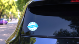 Alzheimers Awareness Stamp Sticker on a Rear Car Window (New) example