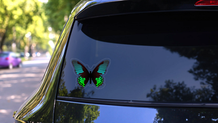 Amazing Blue and Green Butterfly Sticker on a Rear Car Window (New) example