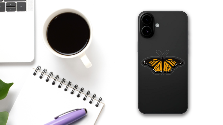 Amazing Spotted Yellow Butterfly Sticker on a Phone (New) example
