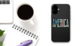 America Text with USA Flag Sticker on a Phone (New) example