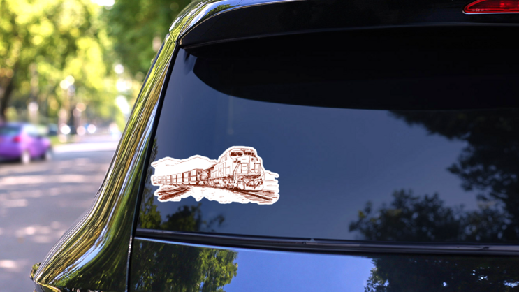 American Cargo Train. Hand Drawn Sketch Sticker on a Rear Car Window (New) example