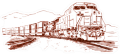 American Cargo Train. Hand Drawn Sketch Sticker