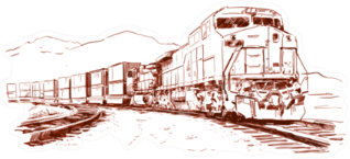 American Cargo Train. Hand Drawn Sketch Sticker