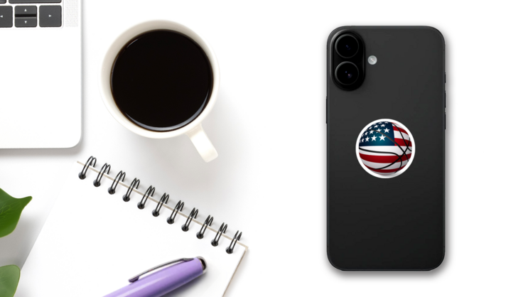 American Flag Basketball Sticker on a Phone (New) example