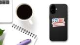 American Flag Brush Illustration Sticker on a Phone (New) example