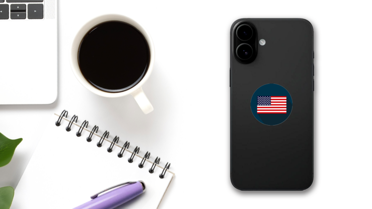 American Flag Circle Sticker on a Phone (New) example