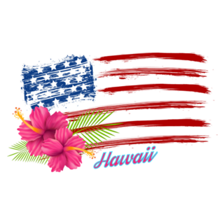 American Flag, Hawaii Pink Hibiscus Flowers Sticker