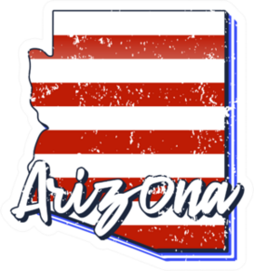 American Flag In Arizona State Map Lettering Sticker