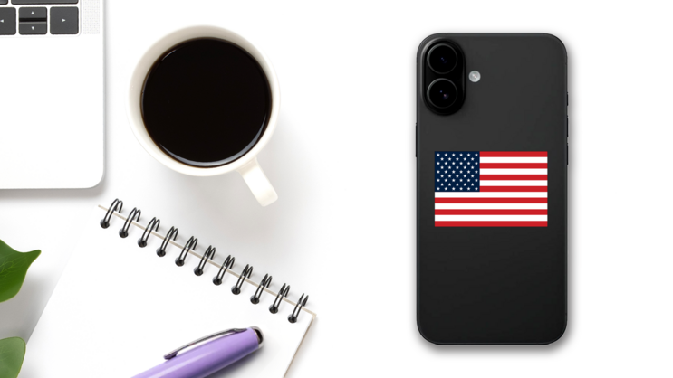 American Flag Sticker on a Phone (New) example