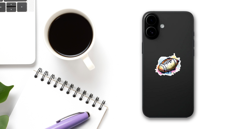 American Football On Watercolor Sticker on a Phone (New) example