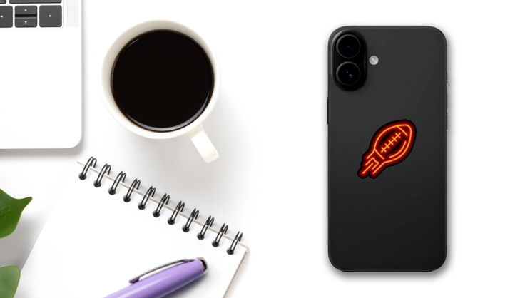 American Football Orange Neon Sticker on a Phone (New) example