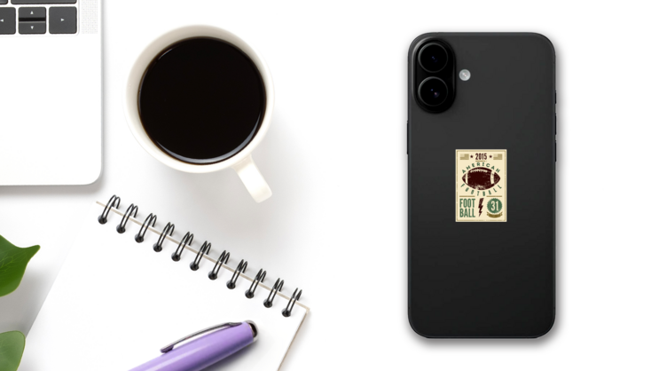 American Football Typographical Vintage Sticker on a Phone (New) example