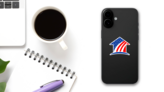 American Home USA Flag Sticker on a Phone (New) example