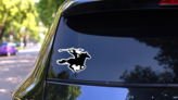 American Indian Throwing Spear on Horse Sticker on a Rear Car Window (New) example