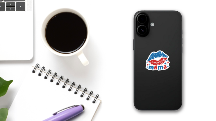 American Mama Patriotic Illustration Sticker on a Phone (New) example