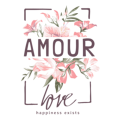 Amour Love Slogan On Pink Bouquet Of Flowers French Sticker