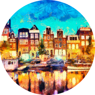 Amsterdam Canal Houses Oil Painting Sticker