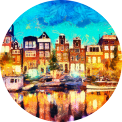 Amsterdam Canal Houses Oil Painting Sticker