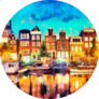 Amsterdam Canal Houses Oil Painting Sticker
