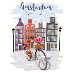 Amsterdam City Illustration Bike With Flowers Sticker