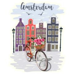 Amsterdam City Illustration Bike With Flowers Sticker