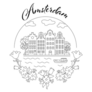 Amsterdam Monoline Illustration With Houses And Flowers Sticker