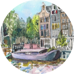 Amsterdam. Watercolor. Netherlands Colored Sticker