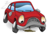 An Illustration Of A Sad Broken Down Red Cartoon Car Sticker
