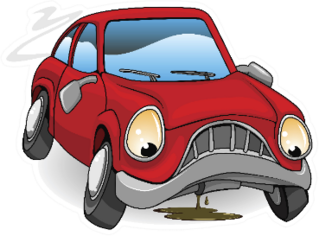 An Illustration Of A Sad Broken Down Red Cartoon Car Sticker