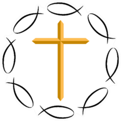 An Image Of The Christian Cross Surrounded By Ichthys Fish Sticker