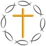 An Image Of The Christian Cross Surrounded By Ichthys Fish Sticker