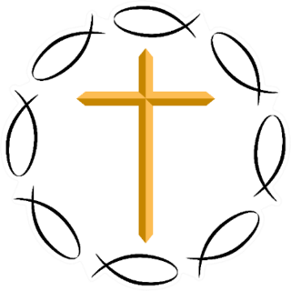 An Image Of The Christian Cross Surrounded By Ichthys Fish Sticker