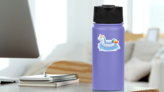 An Inflatable Pool Ring Shaped Like A White Unicorn Sticker on a Water Bottle (New) example
