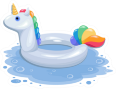 An Inflatable Pool Ring Shaped Like A White Unicorn Sticker