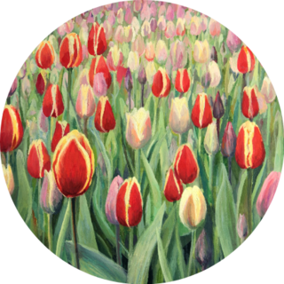 An Oil Painting On Canvas Of A Spring Tulips Sticker
