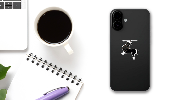 Ancient Greece Mythology Centaur In Black Sticker on a Phone (New) example