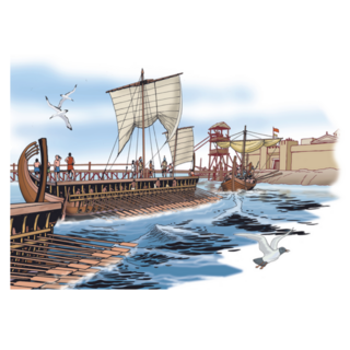 Ancient Greece Warships Arrive In Port Illustration Sticker