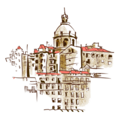 Ancient Panorama Of Lisbon, Portugal Drawing Sticker