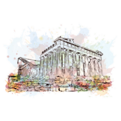 Ancient Sites In Athens, Greece Watercolor Splash Sticker