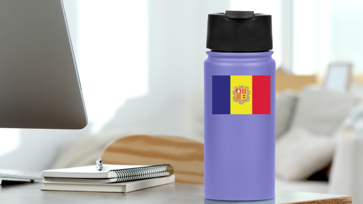 Andorra Flag Sticker on a Water Bottle (New) example